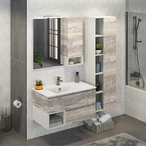 COMFORTY Тумба Турин 90, дуб бежевый с раковиной COMFORTY 90Е