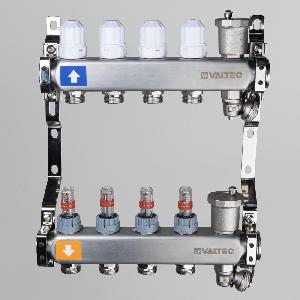 Valtec Коллекторный блок VTc.579.EMNX.0607 нержавеющая сталь с регулировочными клапанами и расхододмерами, 1"х7 вых