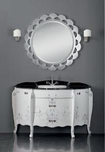 Cezares ATLANTIS 145 Decorato Bianco Argento Комплект мебели с2дверцами и 2ящиками (тумбаAT02.04+Мраморная столешница AT03.M3+Керамическая раковина RET46KE+Зеркало AT04.04+Светильники CA08/C)